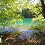 lagos de águas azuis e verdes no parque nacional Plitvice Lakes, na Croácia