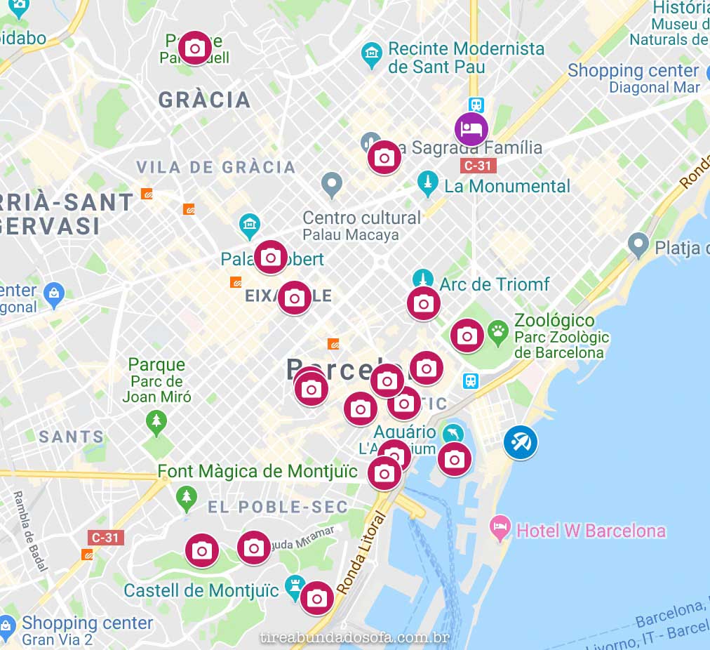 Mapa turístico de Barcelona, na Espanha